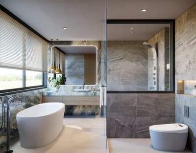 Rooftop Penthouse Living, Bedroom & Bathroom
